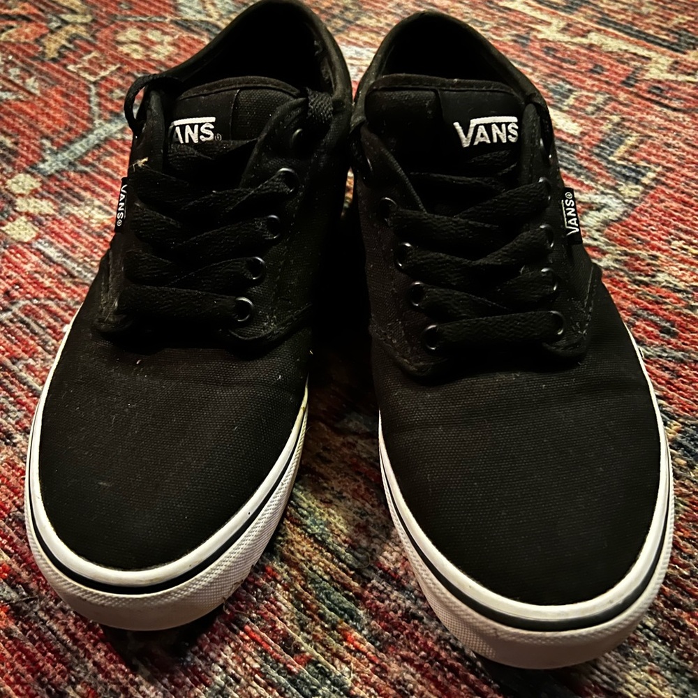 Vans Black Canvas Low-Top Sneakers with White Sole (Gently Worn)